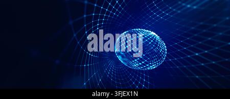 Abstract background showing global data connections and a digital wireframe globe, representing internet communication and technology Stock Photo
