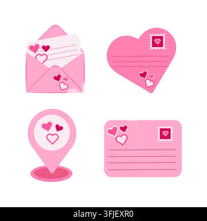 Romantic love letters and location icons for Valentine's Day Stock Vector