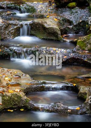 Water cascading down rocks near the caves of Zugarramurdi in northern Spain Stock Photo