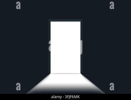 Open door with light icon in flat style. Dark room vector illustration on isolated background. Doorway entrance sign business concept. stock illustrat Stock Vector