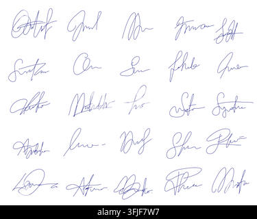 Signatures and autographs. Set of various handwritten fonts and doodles resembling personal signatures or business autographs. All signatures are fict Stock Vector