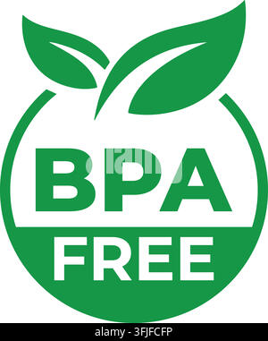 BPA free icon, green circular badge with leaves symbol for safe plastic products. Stock Vector