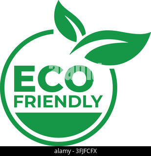 Eco friendly icon, green circular badge with leaves symbol for environmental products. Stock Vector