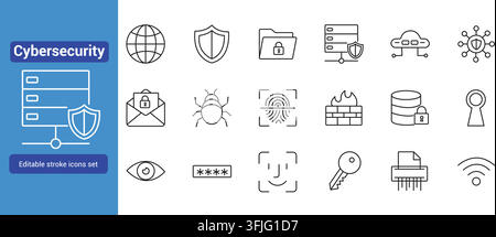 Cyber Security and Data Protection Line Icon Set Stock Vector