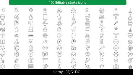 100 Modern Business and Technology Line Icons Set Stock Vector