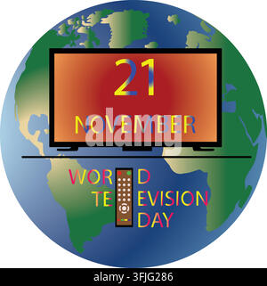 November 21 World TV Day Celebration Graphic Vector Illustration Stock Vector