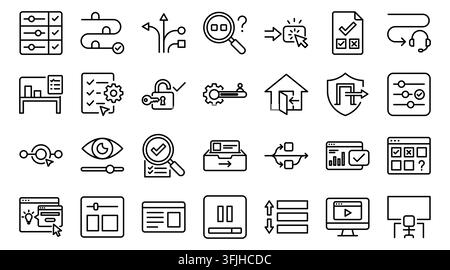 Project management user interface task settings outline icon set vector illustration Stock Vector