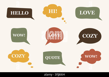 Aesthetic speech bubbles graphic elements. Minimalist earthy tones quote frames on cream background Stock Vector