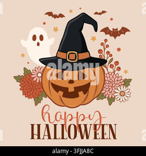 Happy Halloween greeting card vector design. Stock Vector