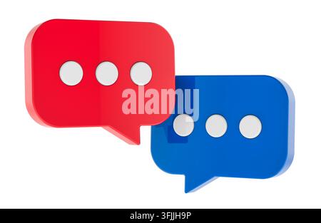 Chat bubbles for messaging, conversation and online communication. 3D rendering isolated on white background Stock Photo
