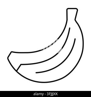 Banana fruit icon with curved peel details in minimal outline style. Vector isolated illustration on white background. Stock Vector