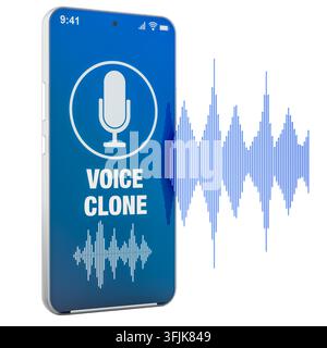 AI voice cloning, speech synthesis, voice fraud risk and audio technology, concept. 3d rendering isolated on white background - Photomontage Stock Photo