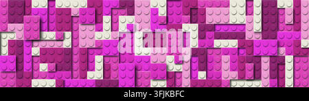 Realistic pink plastic constructor background with shadows. Play and build concept. Love colors style. Vector illustration Stock Vector