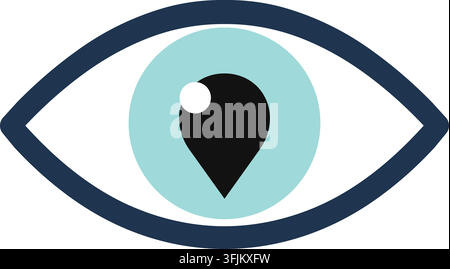 Flat illustration of a simple eye with a pale turquoise iris glossy highlight and a black teardrop shaped pupil Stock Vector