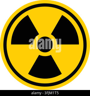A yellow and black radiation warning symbol, indicating radioactive material or ionizing radiation, is isolated on a white background. Stock Vector
