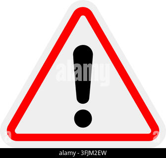 A triangular warning sign with a black exclamation mark inside a red border on a white background. Stock Vector