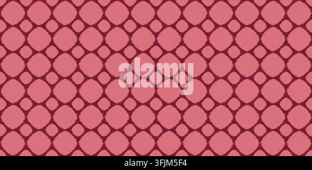 Seamless ikat pattern with pink and burgundy rounded ogee shapes, ethnic vector background Stock Vector