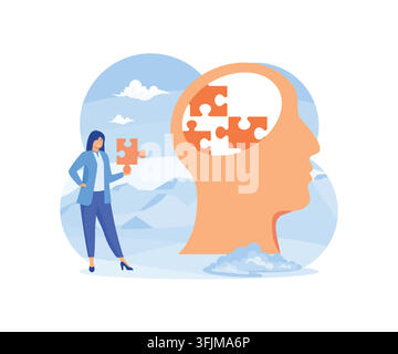 Mental health concept. Character with mental disorder fight against stress, depression, emotional burnout and other psychological problems. flat vecto Stock Vector