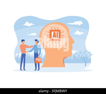 Business industry robot factory concept Robotic system control put AI processing chip into human brain with AI Artificial Intelligence robot and autom Stock Vector
