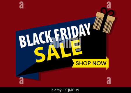 Black friday sale banner template with gift box on red background, vector illustration Stock Vector