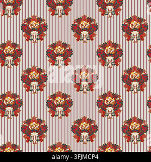 Floral Medallions On Light Striped Background Stock Vector