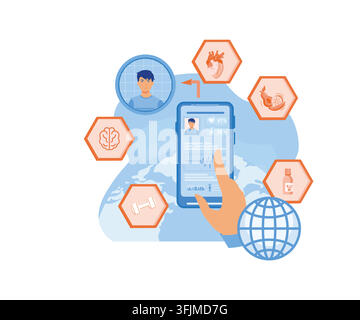 Electronic healthcare concept with hand holding bezel free smart phone. flat vector modern illustration Stock Vector