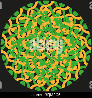 Interlocking curved macaroni pattern features colorful retro geometry. Complements abstract organic background. eps 10 Stock Vector