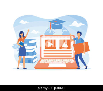 Self development and management. online courses or internet tutorials. flat vector modern illustration Stock Vector