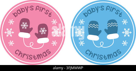 cute babys first christmas sticker with gloves vector illustration Stock Vector