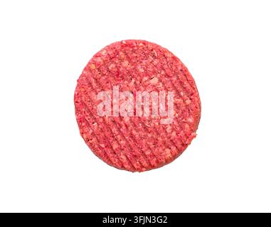 Round fresh raw cutlet for hamburger isolated on white, top view, clipping path Stock Photo