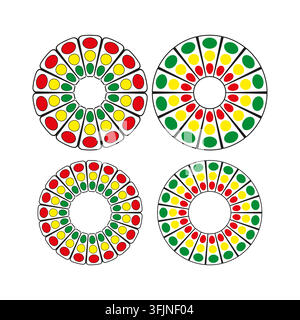 Dotted circle mandala bead feature colorful vector set. This geometric round rotation represents abstract modern ornaments. Stock Vector