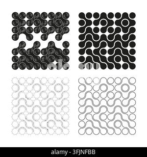 Circle connection pattern vector set features geometric seamless texture. It represents creative abstract layout. Stock Vector