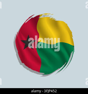 Guinea Bissau flag painted with a brush in a rounded style, featuring uneven edges and a swirling appearance. Stock Vector