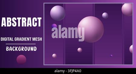 A modern abstract background featuring a purple gradient mesh design with various sizes of 3D spheres floating in a minimalist composition. Stock Vector