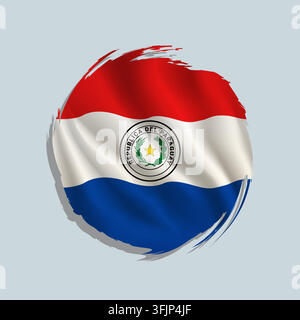 Paraguay flag painted with a brush in a rounded style, featuring uneven edges and a swirling appearance. Stock Vector