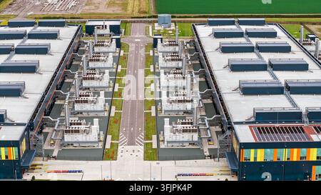 Aerial view of the cooling units and infrastructure at Vantage Data ...