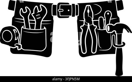 Black silhouette of a tool belt with various hand tools inside pockets Stock Vector