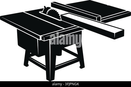 Table saw silhouette against a white background depicts woodworking machinery Stock Vector