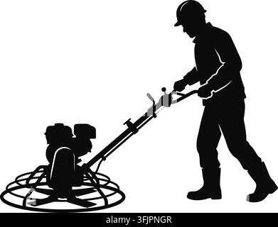 Construction workers operating a power trowel in silhouette style Stock Vector