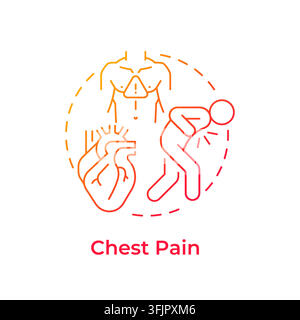 Chest pain gradient outline concept icon. Cardiac emergency awareness. Heart attack symptoms. Medical care. Dual-tone line illustration inside modern Stock Vector