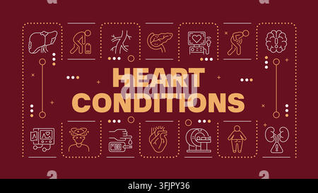 Heart conditions dark brown banner with outline icons Stock Vector