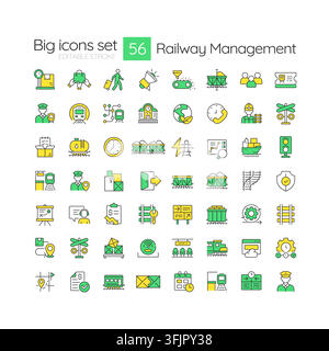 Railway management line color icons set Stock Vector