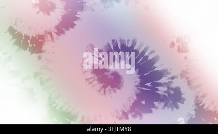Soft pastel tie-dye background featuring swirling watercolor patterns in shades of pink, purple, and green with a fabric texture. Stock Photo
