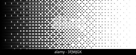 Geometric linear halftone pattern. Faded horizontal line pixel background. Abstract dashed screentone gradation bg. Rasterized dither transition texture. Comic hatch diffuse overlay. Vector  Stock Vector