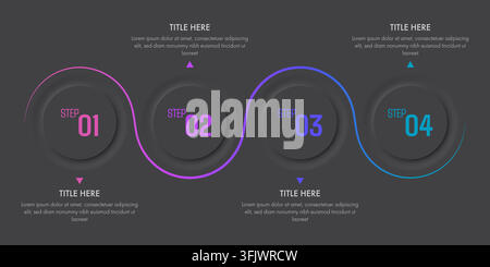 Modern Dark Neon Step Process Infographic Template Stock Vector