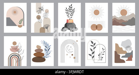 Boho Abstract Wall Art Sets Stock Vector