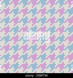 Pastel houndstooth seamless pattern vector background, pink and blue geometric dogtooth ornament on grey background for textile wallpaper Stock Vector