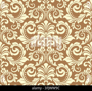 Wallpaper in the style of Baroque. Golden and brown floral ornament. Seamless vector background. Graphic pattern for fabric, wallpaper, packaging. Ornate Damask flower illustration Stock Vector