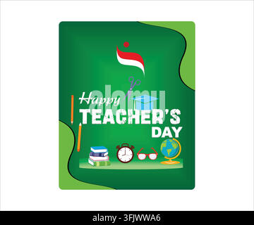 Happy teachers day with school equipment for poster, brochure, banner and greeting card. Flat vector modern illustration Stock Vector