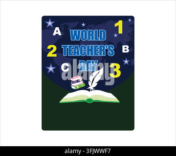 World Teacher's Day. October 5. with school equipment for poster, brochure, banner and greeting card. Flat vector modern illustration Stock Vector